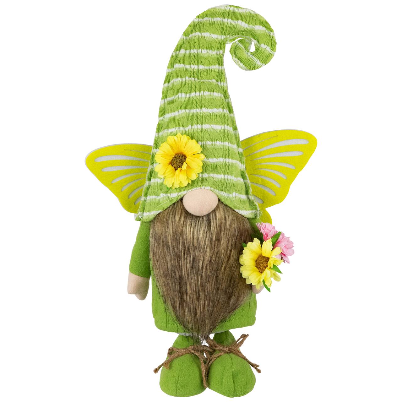 16" Green & Yellow Butterfly Gnome Spring Figurine